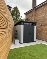 Modern black and white garden shed